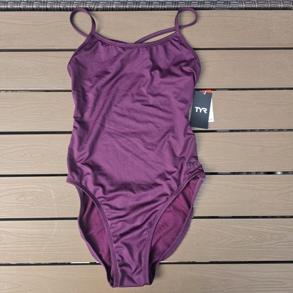 TYR Women's Durafast Elite Deep Plum Cutoutfit 1 Piece Swimsuit SZ 34 New *pull